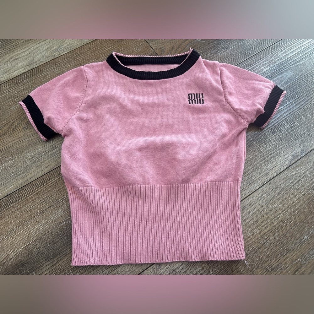 Miu Miu Pink Short Sleeve Knit Top size small